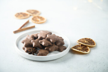 Traditional Christmas star-shaped gingerbread cookies