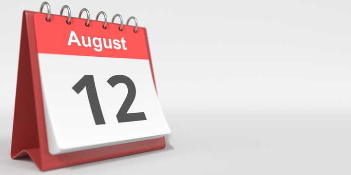 August 12 date written in German on the flip calendar page. 3d rendering