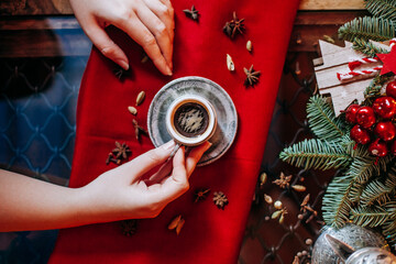 turkish coffee in christmas decoration