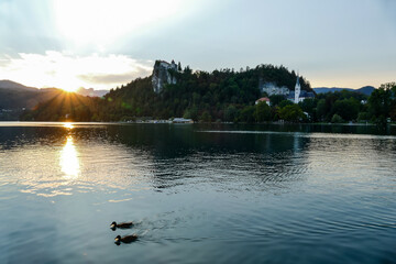 landscape with lake and clouds, digital photo picture as a background , taken in bled lake area,...