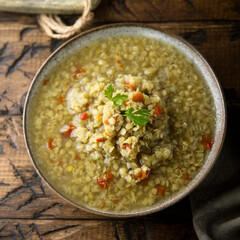 Homemade lentil soup with vegetables