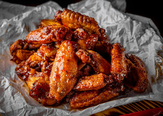 fried chicken wings with sweet chili sauce on white paper