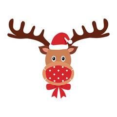 Reindeer wearing red medical face mask and Santa hat in flat design. Merry Christmas festival celebration in Covid-19 Coronavirus outbreak concept vector illustration.