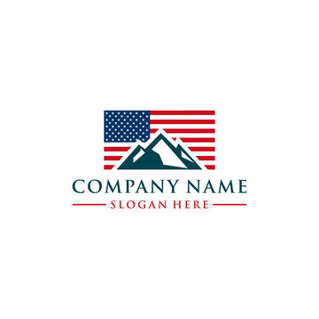 American Flag And Mountain Logo Design Vector