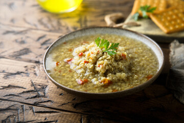 Homemade lentil soup with vegetables