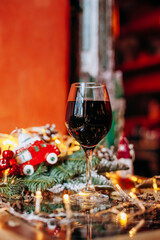 red wine in christmas decoration