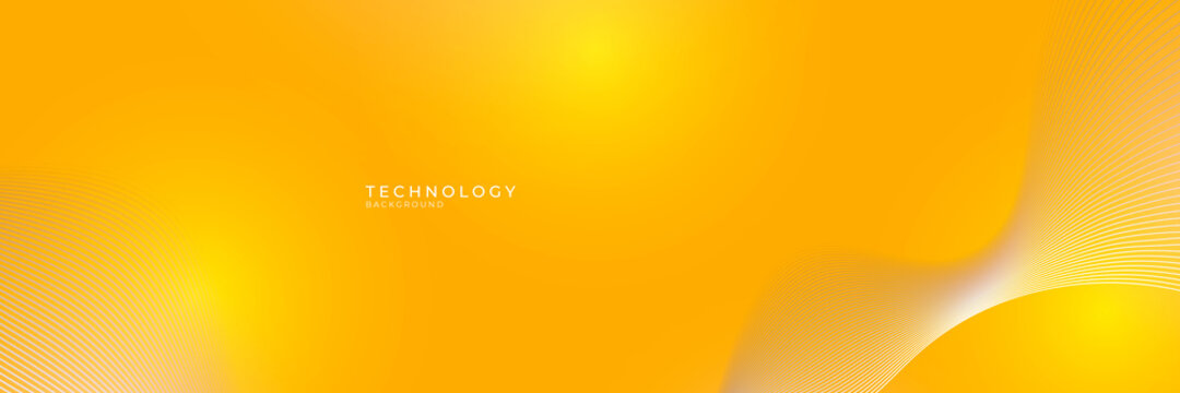 Yellow Tech Abstract Background With White Wavy Shiny Lines And Lights