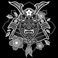 Obraz premium samurai armor helmet outline vector illustration