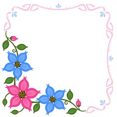 Obraz na płótnie Canvas Flower corner border. Decorative floral frame. Corner ornament of stylized flowers. Vector illustration. 