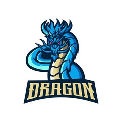 Dragon mascot logo design vector with modern illustration concept style for badge, emblem and t-shirt printing. blue dragon logo with white background