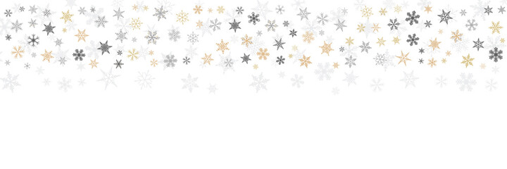 White gold and red seamless snowflake border, Christmas design for greeting card. Vector illustration, merry xmas snow flake header or banner, wallpaper or backdrop decoration