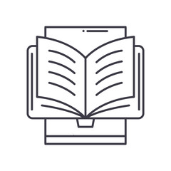 Book icon, linear isolated illustration, thin line vector, web design sign, outline concept symbol with editable stroke on white background.