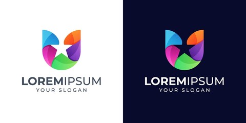 Colorful Letter U and star logo design inspiration