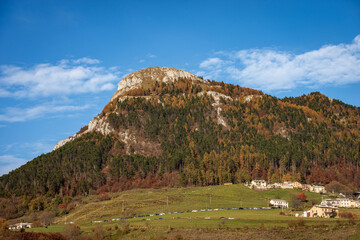 Mountain peak of Corno d'Aquilio in Lessinia Plateau (Altopiano della Lessinia), Regional Natural Park, Sant'Anna d'Alfaedo village, Verona province, Veneto, Italy, Europe.