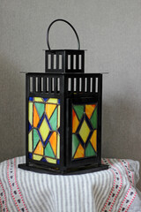 Tiffany stained glass candlelight.Vitnage stained glass assembly technique.