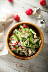 Healthy vegetable salad with cucumber and radish