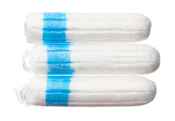 Female medical tampons isolated on white background