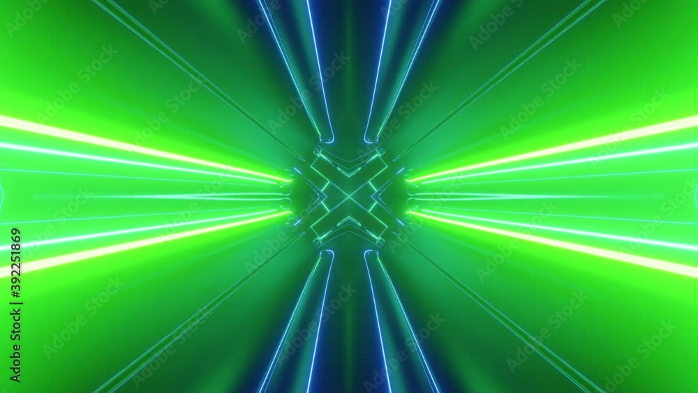 Aufkleber sci-fi tunnel transformer with neon lights. 4k looped abstract high-tech tunnel. camera flies throug