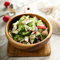Healthy vegetable salad with cucumber and radish