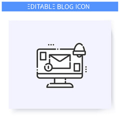Notification line icon. New unread message notice. Internet communication, chatting. Blogging and broadcasting. Social network. Content Management. Isolated vector illustration. Editable stroke 
