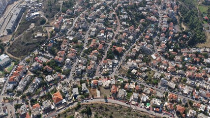 Jerusalem Drone view Mevasert zion Rooftops, Israel