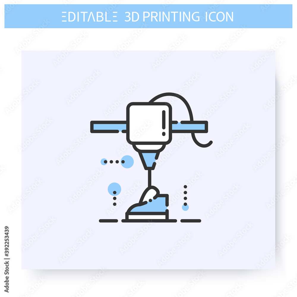 Poster 3d printing line icon.new shoe prototype under printing head.3d printing in product design.additive 