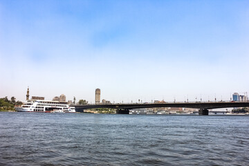 Egypt, Cairo - 05/05/2015: Walk around the city in the afternoon. Buildings and the Nile River.
