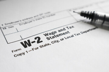 Tax Form W-2 For Employment Close Up With Fine Point Pen High Quality 