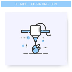 3d printing line icon. Organ under printing head. Prosthetics and organ transplants. Bioprinting in healthcare industry. Additive Manufacturing. Isolated vector illustration. Editable stroke 
