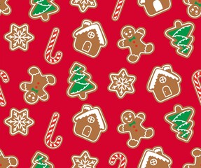 christmas gingerbread candy tree star vector seamless pattern