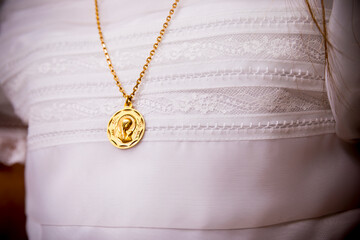 dress and outfit for holy Communion girl with medal of 