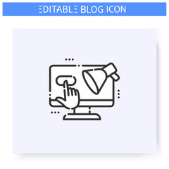 Follow us line icon. Following request. Subscribing button. Blogging and broadcasting. Social media marketing. Internet community. Content Management. Isolated vector illustration. Editable stroke 