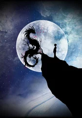  Geisha and dragon cartoon character in the real world silhouette art photo manipulation © Nig3la