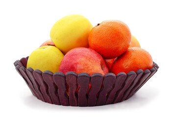 Mandarins and apples on a plate.