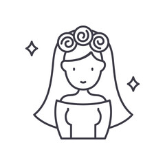 Bride icon, linear isolated illustration, thin line vector, web design sign, outline concept symbol with editable stroke on white background.
