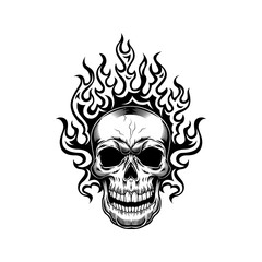 Fototapeta premium Skull and flame vector illustration. Burning head of skeleton. Fire show concept for emblems or labels templates