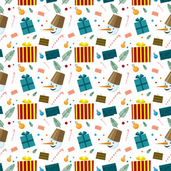 Merry christmas cute seamless pattern with snowman and presents vector image