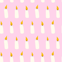 Seamless pattern with white candles on pink background.