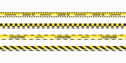 Warning tapes coronavirus lockdown concept