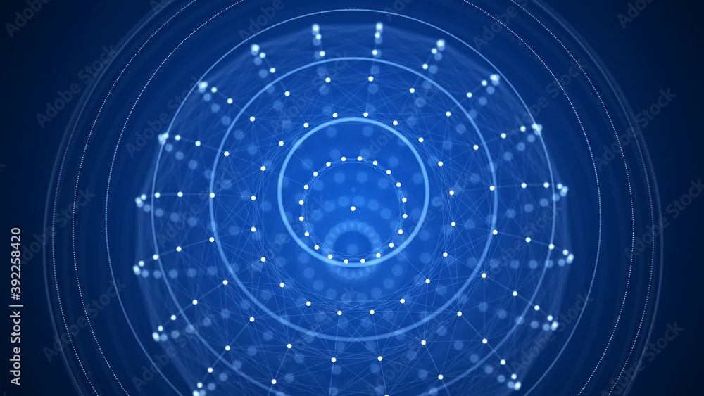 Poster blue sphere consisting of points and lines. modern wireframe elements. technology grid sphere. 3d re