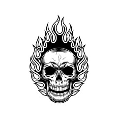 Skull with flame vector illustration. Burning head of skeleton. Fire show concept for emblems or labels templates