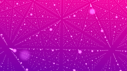Futuristic infinity space background. Concept of universe with stardust. Galaxy backdrop consisting of moving glowing points. 3d rendering.