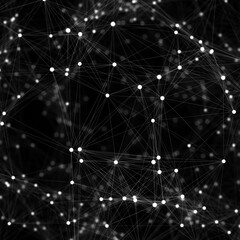 Fototapeta premium Abstract background with moving dots and lines. Network connection structure. Futuristic illustration. Digital technology design. 3d rendering.