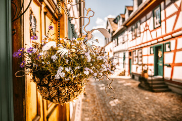 English

A nice photo from Idstein Germany. Half-timbered houses streets Photo, beautiful old German half-timbered houses by day