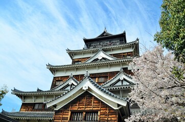 広島城 天守閣と桜