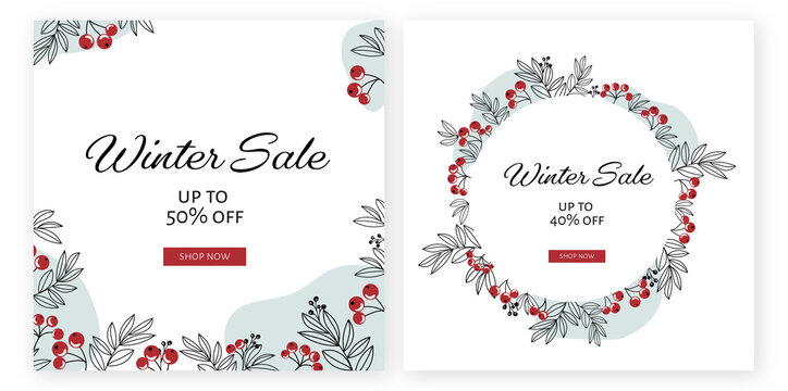 winter sale vector, post for social media, website poster, discount, online shopping