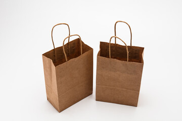 Brown paper shopping bags on whtie background