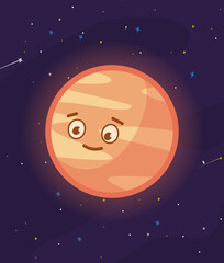 Fototapeta premium Happy jupiter planet character, cute jupiter with smiley face cartoon vector Illustration