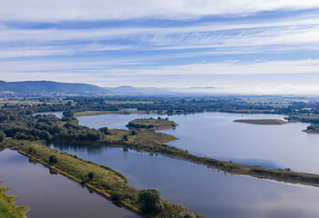 Drone panorama over lake and landscape in Germany