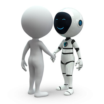 Roboboy greets a person 3D Illustration